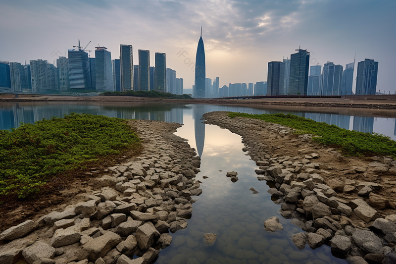 实拍蓝色傍晚城市远景河边草地拍摄背景,高清,摄影图,摄影图片,图片大全,摄影图免费下载